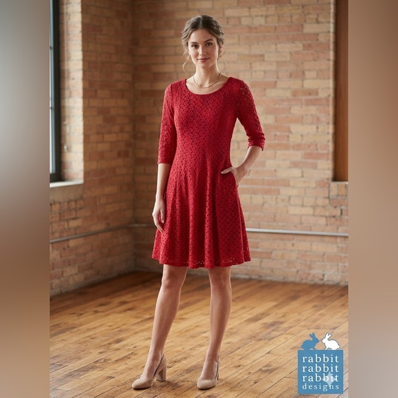 Rabbit Rabbit Rabbit Red Lace Fit & Flare Dress - Picture 1 of 7
